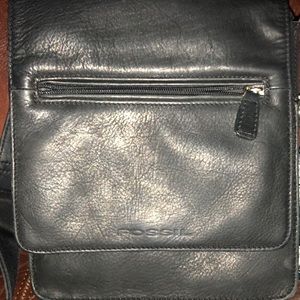 Fossil black leather cross body messenger bag